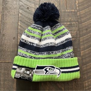 Seattle Seahawks New Era Pom Knit Beanie NFL Football Green Blue Fan 12 O/S